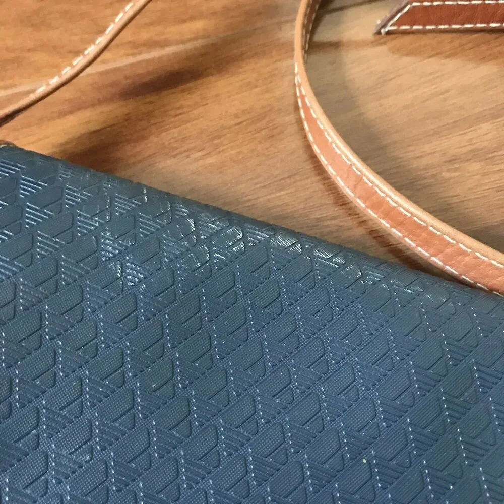 Liz Claiborne Vintage 1980's Crossbody Purse - Blue Faux Textured Leather Bag